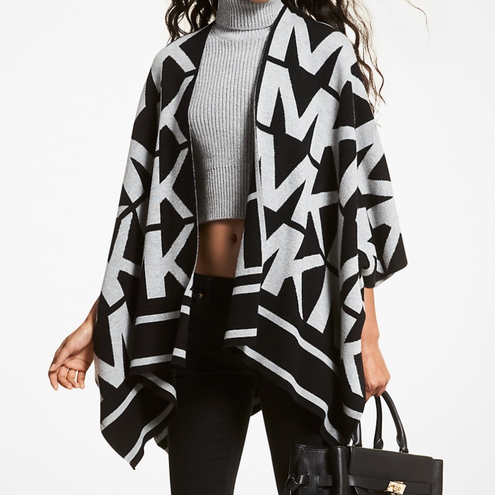 MICHAEL KORS Poncho Sweater with Black & Grey MK lettering. Gently loved.